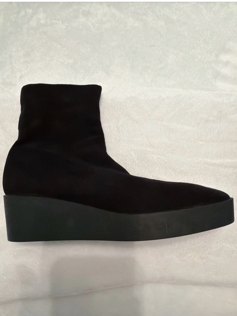 Clergerie Paris "Lexa" Black Stretch Suede Wedge Ankle Boots Size 39 / US 8.5